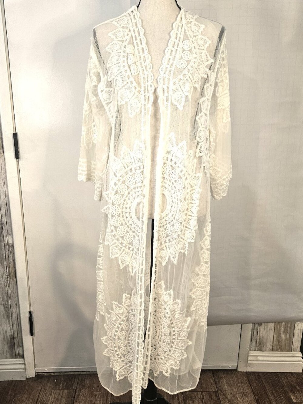 Rachel Zoe Has Got You Covered with this Boho Sheer Off-White Lace Maxi Kimono
